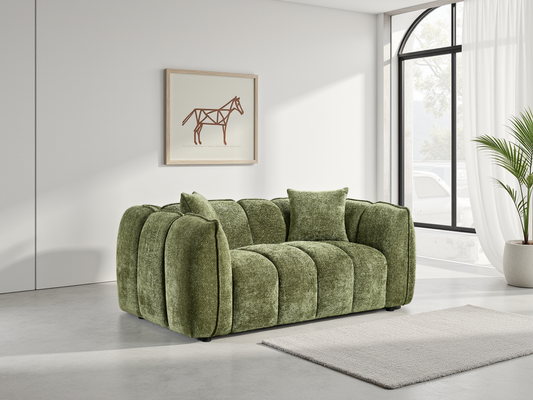 Venice 2-Seater Velvet Sofa: Channel Tufted Design, Deep Seating