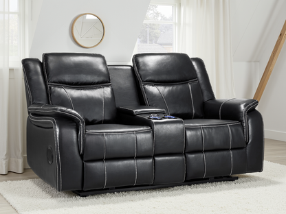 Galaxy Tech Electric Recliner 2 Seater: Black Leather, USB, Cup Holders, Storage
