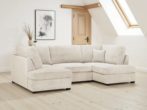 Carnaby U-Shape Corner Sofa | Boucle Fabric | Beige & Grey