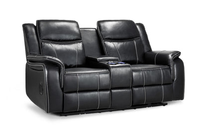 Galaxy Tech Electric Recliner 2 Seater: Black Leather, USB, Cup Holders, Storage