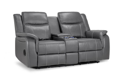 Luxurious Galaxy Tech Electric Recliner 2-Seater Grey Leather Sofa with USB