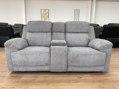 Owen Electric Recliner 2-Seater Sofa: Beige or Grey Fabric, Wireless Charging & Cupholders