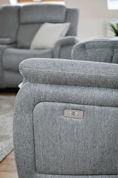 Linden Electric Recliner Sofa: Luxurious Grey 3-Seater, Plush Luxe Fabric Comfort