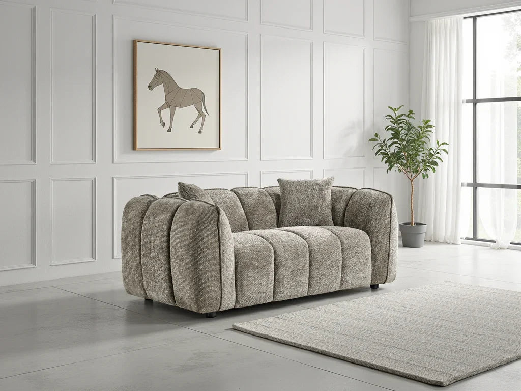Venice 2-Seater Velvet Sofa: Channel Tufted Design, Deep Seating
